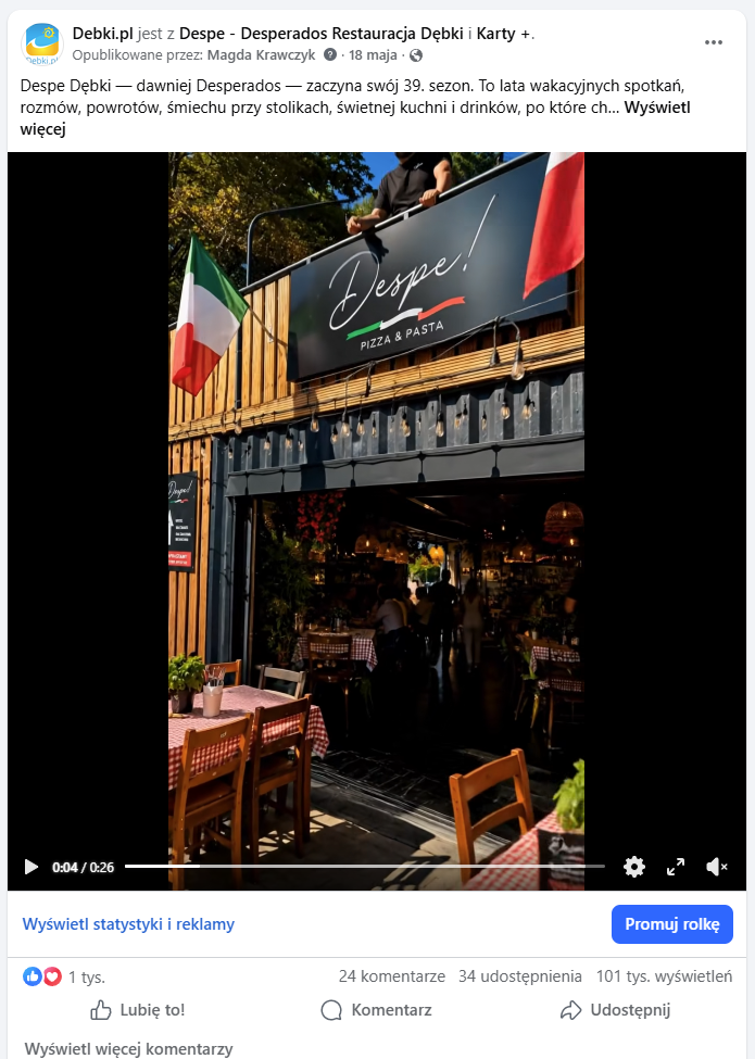 Film promujący restaurację Despe Dębki